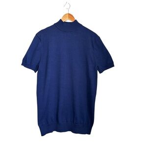 COOFANDY Mens Mock Short Sleeve Sweater Size Large Blue Casual
